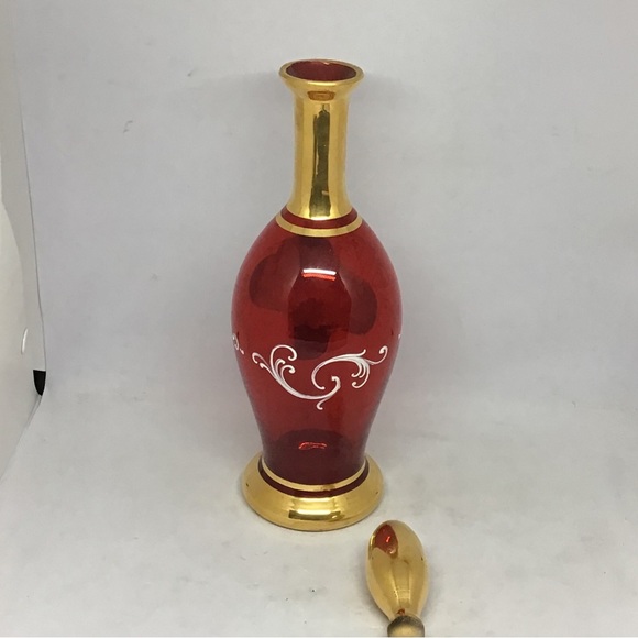 Vintage Mid Century 12.5in Bohemian Glass Handpainted Decanter *RARE* - Picture 4 of 6